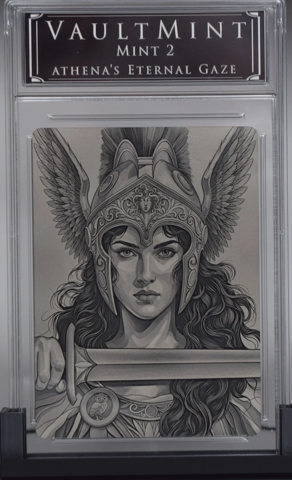 Athena's Eternal Gaze, Foundation card: Athena with open eyes holding a clean blade